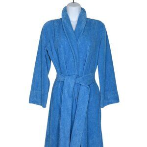 Vintage Crowntuft Womens Blue Chenille Robe Housecoat Tie Belt Side Pockets
